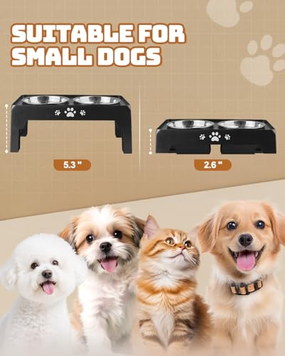 Elevated Dog Bowls, Dog Feeder with 2 Stainless Steel Dishes, 2 Heights Adjustable Raised Stand for Small Dogs, Food Dishes with Non-Slip Feet - Image 3