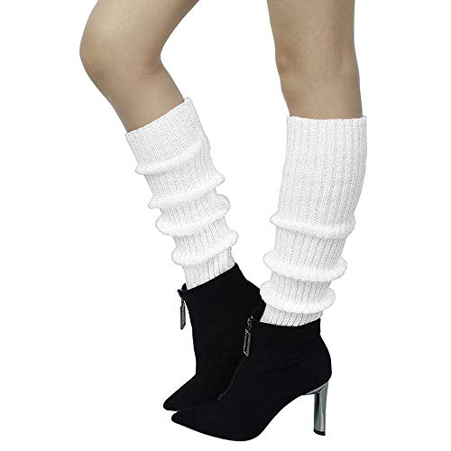 Suntrade 2 Pair Leg Warmers,Women Girls Boots Cuff Warmer Ribbed Stretch Knee Leg Socks (Black+White) #TOP3