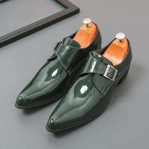Men's Patent Leather Pointed Monk Strap Low Chunky Heel Loafers Fashion Classic Slip On Comfort Non-Slip Business Dress Oxford Shoes for Wedding Dance Party4