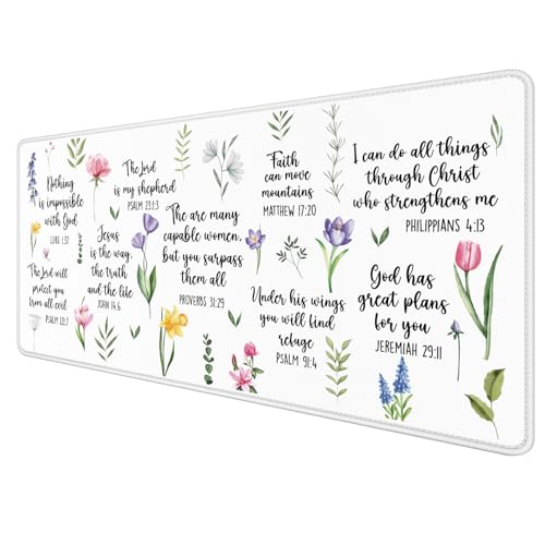 Kemingni Christian Inspirational Floral Large Mouse Pad 31.5x15.7inch, Religious Bible Verse Large Extended Computer Desk Mat Mousepad for Keyboard and Mouse, Christian Desk Accessories