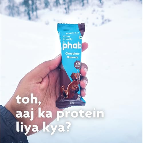 Image of Phab Chocolate Brownie Protein Bar with 21g Protein, 8g High Fibre & 0 Added Sugar 100% Vegetarian | Healthy & Tasty Protein bars | Trans Fat-Free & No Preservatives Protein bars (Pack of 12 x 65g)