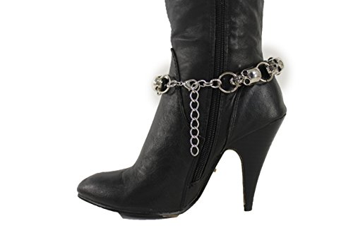 Tfj Women Western Jewelry Boot Chains Bracelet Silver Chain Skull Skeleton Shoe Charm Halloween #TOP4