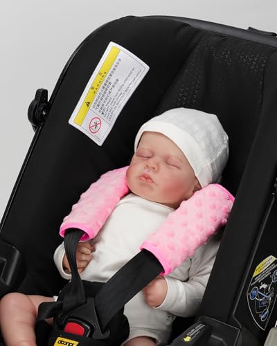 Image of Baby Car Seat Straps Cover, Shoulder Pads for Baby, Baby Car Seat Belt Pads Seat Belt Covers for All Car Seats Pushchair Stroller, 2 Pack (Pink)