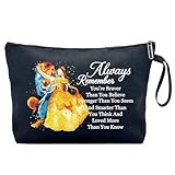 You Are Braver Stronger Funny Cosmetic Bag, Canvas Toiletry Storage Pouch Travel Zipper Makeup Bag, Beauty Beast Inspired Gifts, Gifts for Beauty Beast Movie Fans Sister Friend Daughter BFF Coworker