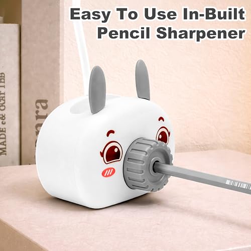Image of VGRASSP 2 in 1 LED Table Lamp Pencil Sharpener Toy for Kids with Adjustable and Flexible Neck, Soft Color Changing Light - Cute Bunny Study Desk Lamp Gift - Color and Design As Per Stock