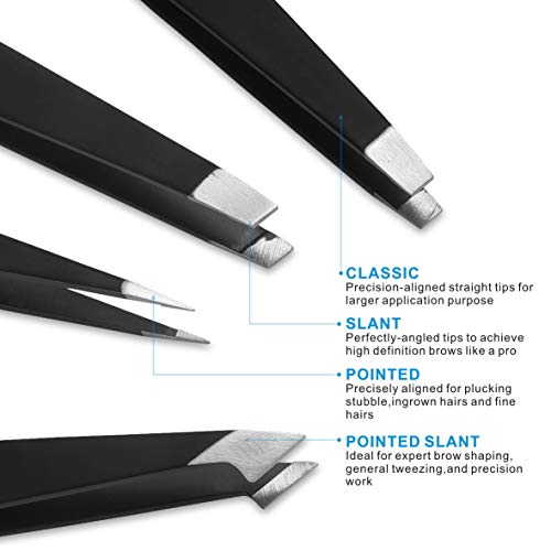 Pefei Tweezers Set - Professional Stainless Steel Tweezers For Eyebrows - Great Precision For Facial Hair, Splinter And Ingrown Hair Removal (Black) #TOP2