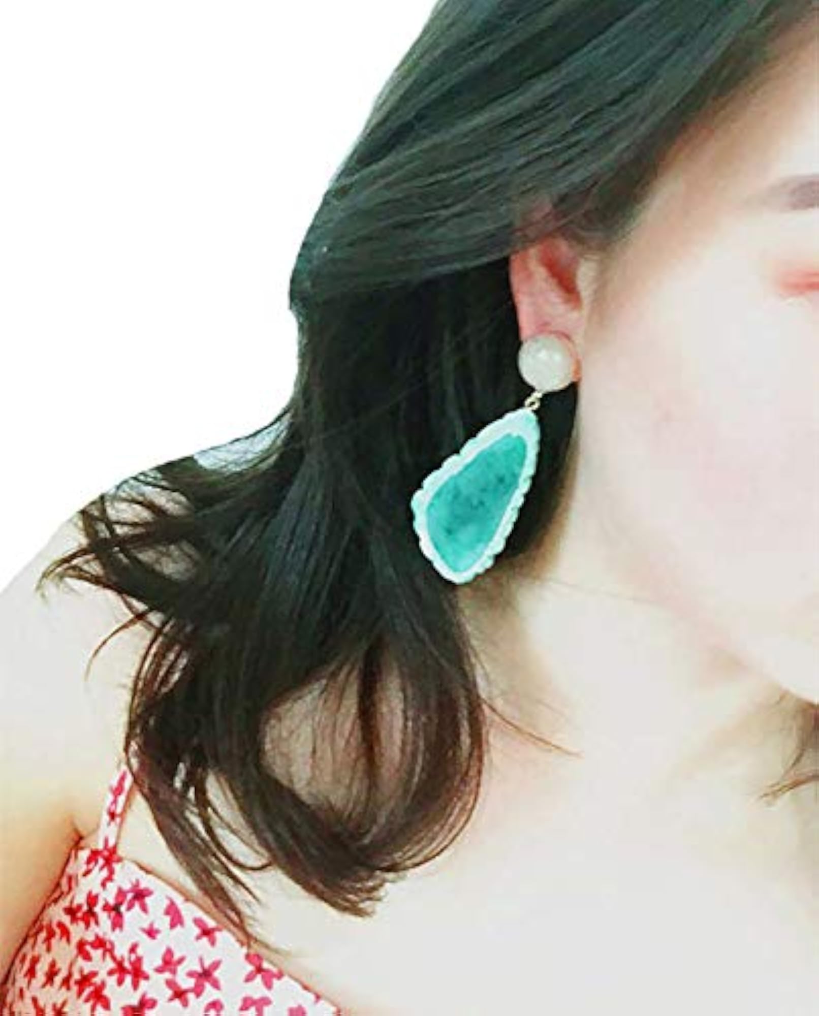 Light Weight Irregular Shape Green Resin Crystals Designer Stud Earrings