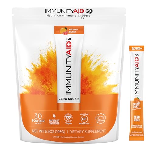 Image of Immunity AID GO! Zero Sugar Immunity + Hydration Packet, Vitamin C, Echinacea, Zinc, Astragalus Root, Vegan & Gluten-Free, Naturally Sweetened, No Caffeine, 30 Count (Pack of 1)