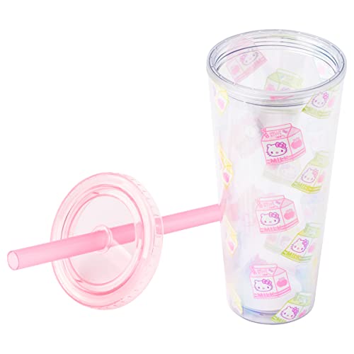 Image of Silver Buffalo Sanrio Hello Kitty Milk Carton, Plastic Boba Tumbler, 24oz | Pattern, Includes Lid and Wide Straw, 0.71 Liters