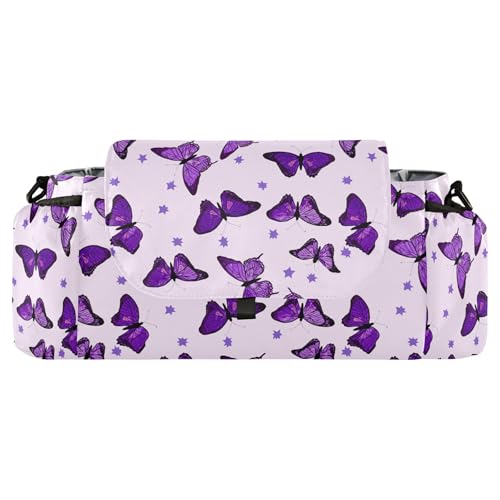 Burbuja Butterflies Stroller Organizer with Insulated Cup Holders, Non-Slip Stroller Caddy Universal Fits Most Strollers, Nursery Accessories