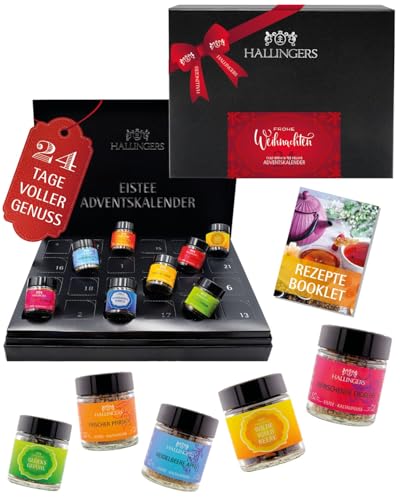 Hallingers Genuss Manufaktur Coldbrew Tee Adventskalender – 24 Premium Teesorten im Glas, Tees kalt oder warm aufgießen, Tee Geschenk für Frauen Männer Teeliebhaber, Weihnachtskalender 2025