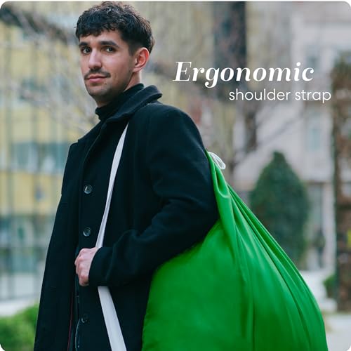 Handy Laundry Bag Shoulder Strap - Drawstring Locking Closure, Durable Nylon Material, Large Capacity, Heavy Duty Stitching - Perfect for Laundromat or College Dorm (Green, 30" x 40")