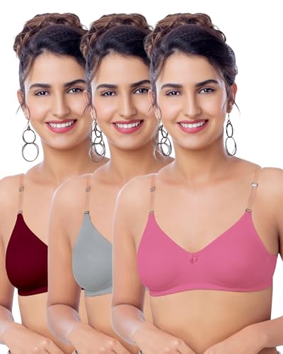 Image of Brida Monica Women's Wide Strap Bra - Soft Hosiery Cotton, Non-Padded, Wireless, Seamless Full Coverage T-Shirt Bra