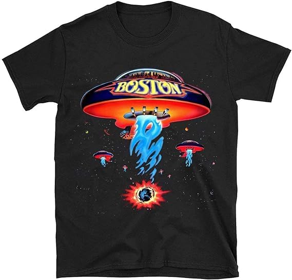 Boston Band Tshirt Poster Shirt Spaceship Rock Band T Shirts for Men Black
