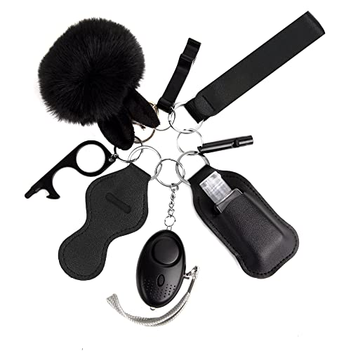 Selbstverteidigung Frauen Schlüsselanhänger Set mit Persönlicher Alarm, Sicherheits Schlüsselanhänger Set mit Sicherheitshammer, Pfeife und Pom Pom, Self Defense Keychain Geschenke...