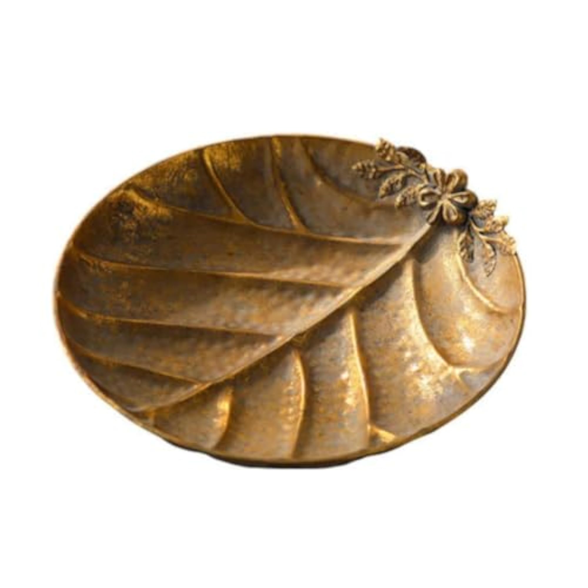 Vintage-Inspired Metal Tray with Leaf Pattern, Oval Design