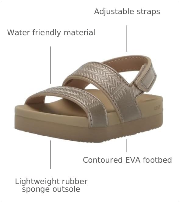 Image of REEF Girls Toddler /Little Kid Water Vista Platform Sandal, Water Friendly, Adjustable Strap