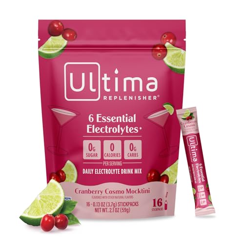 Image of Ultima Replenisher Daily Electrolyte Powder - Cranberry Cosmo, 16 Stickpacks - Zero Sugar Hydration Packets with 6 Key Electrolytes and Trace Minerals - Sugar Free & Keto Friendly Drink Mix