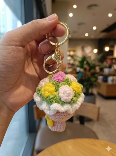 Image of Handmade Crochet Flower Keychain for Bags Keys Purse Backpack Cute Aesthetic Yarn Keyring Bag Charm Handmade Soft Thread Flower Keychain for Girls Women Kids Gifting and Daily Use