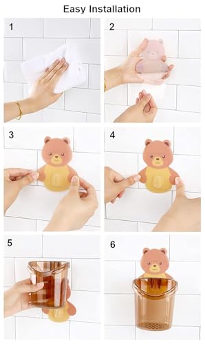 Image of QONETIC Plastic Toothbrush Holders for Bathroom Waterproof Self Adhesive Wall Mount for All Types Tooth Brush, Toothpaste, Comb Teddy Bear Shaped with Water Drain Hole