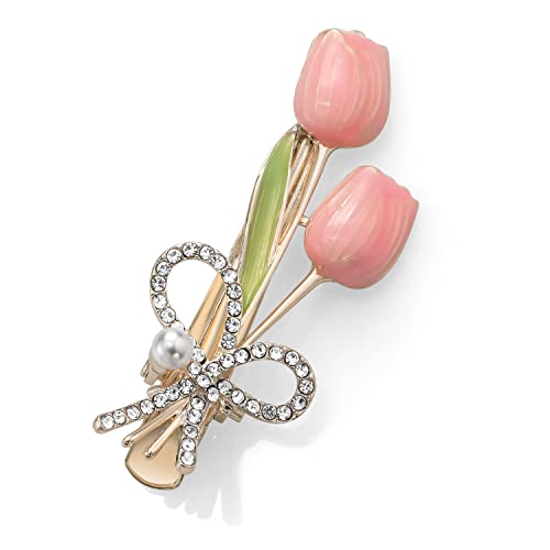 Pinza para el pelo con tulipán rosa de metal gema y zircón para peinados de mujer