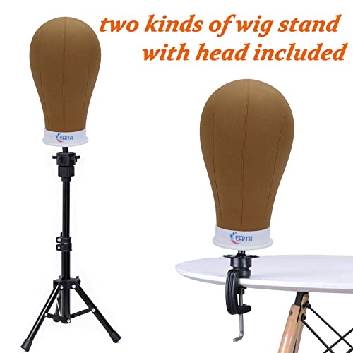 Eerya Wig Stand Tripod With Head, 22 Inch Wig Head Stand With Mannequin Head, Wig Head Stand For Wig Styling Making Displaying, Canvas Wig Head Wig Mannequin Head With Stand Set(22 Inch, Brown) #TOP5