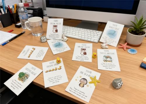 EYRBVX 25 Sets Employee Appreciation Gifts Bulk Animal Pun Note Cards For Team Staff Thank You Gift For Coworkers, Little Resin Animals With Thank You Cards, Tiny Postive Cards For Office Teacher Graduation Students Nurse — view 3