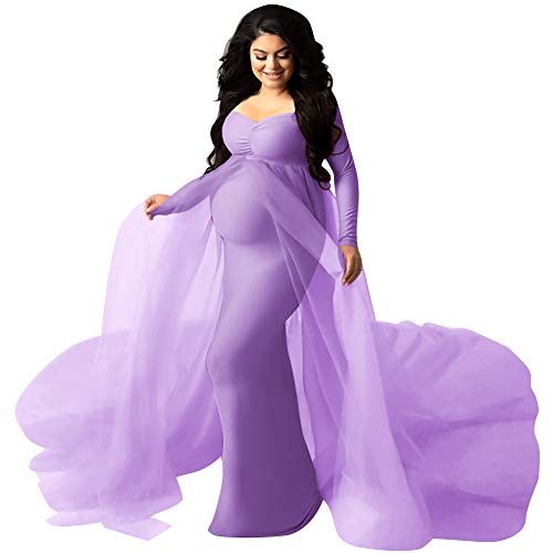 Robe de maternité en tulle violette XL pour séance photo grossesse et baby shower