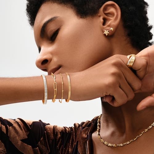 Mevecco Gold Beaded Bracelets,18K Gold Plated Handmade Cute Satellite Diamond Cut Oval and Round Beads Rope Chain Dainty Bracelet for Women