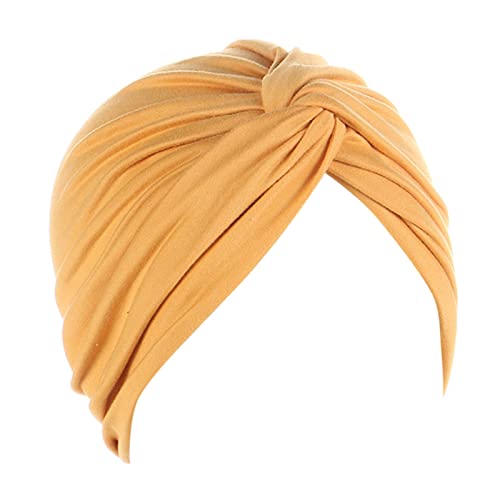 Bonnet Turban en Coton pour Femme - Couvre-chef Multifonctionnel - Turban Indien - Bandeau pour la Tête - Écharpe Musulmane pour la Perte de Cheveux - Alopécie - Excursion - Vacances 2023, jaune