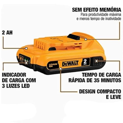 Conjunto Bateria Max Li-Ion Compact XR 20V 2AH e Carregador de 12V a 20V Íon de Lítio