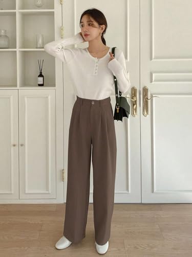 Image of Elendra Cotton Blend Wide Leg Pants for Women | HIGH Waist Formal Baggy Pants