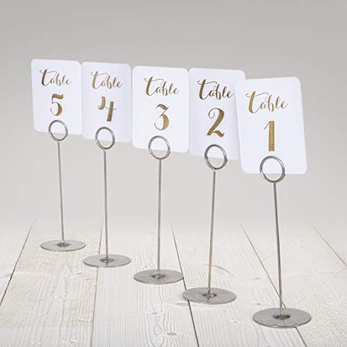 Set Of 15 Table Number Holder - 8 Inch Silver Place Card Holders With Heavy Base - Number Holders Stand To Hold Photo Reserved Sign Recipe Note Or Pictures For Wedding Party Banquet Menu Or Restaurant #TOP4