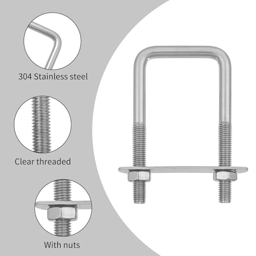 Miniatura 4 de Ttqianj 6 Pieza Pernos En U Plata M8x40x100mm,Pernos En Forma De U,Pernos En U De Acero Inoxidable Con Tuercas Y Placas Para Reparación,Barcos,Remolque