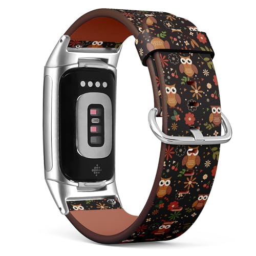 Compatible with Fitbit Charge 5 / Fitbit Charge 6 Replacement Leather Watch Band (Owl Cute Owls) Smartwatch Strap Bracelet Wrist