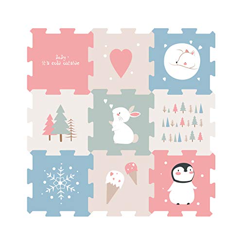 BG-BABYGO Baby Play Mats, 32”x 32” Puzzle with 9 Foam Tiles, Crawling Mat with Interlocking Tiles, Puzzle Mat Pieces, Neutral Playmat for Toddlers & Infants Play Pen (Numeral)