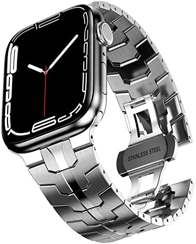 KADES Compatible for Apple Watch Strap 49mm 45mm 44mm 42mm Ultra, SE, Series 8 7 6 5 4 3 2 1, Man Women Solid Stainless Steel Link Bracelet Replacement Wristband for iWatch 49mm 45mm 44mm 42mm, Silver