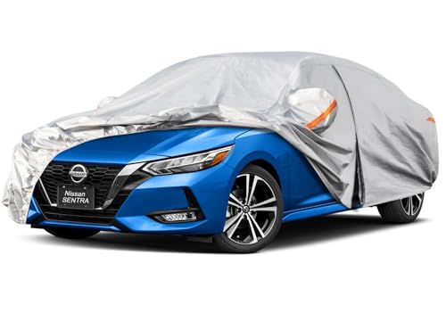 Image of Kayme 6 Layers Car Cover Custom Fit for Nissan Sentra (2000-2025) Waterproof All Weather for Automobiles, Outdoor Full Cover Rain Sun UV Protection.Silver
