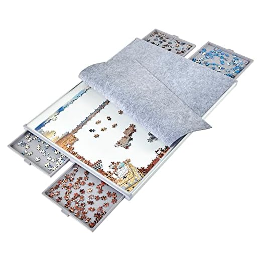 1500 Piece Non-Wood Jigsaw Puzzle Board with Drawers and Felt Fabric Cover Mat, Portable Puzzle Table for Adults, Puzzle Tray, Large Size: 35×26 Inch Work Surface, Lightweight Design, Gray