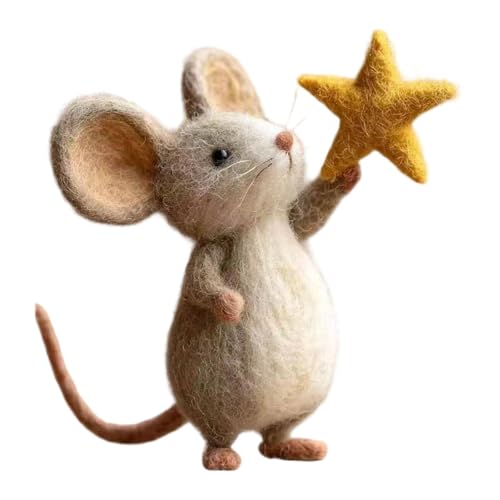 KESOTO Filzmaus Weihnachtsplüschtier Maus Dekoration, handgefertigte Nadelfilzmaus mit Stern, süße Mini-Filzmaus Weihnachtsdekoration für Wohnzimmer, Schlafzimmer, Bücherregal, Kinderzimmer, Kamin, A
