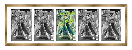 CountryArtHouse Comic Book Frame Bronze Gold Matted For Comics Published Between 1986 and Present Day, Made To Showcase 5 Comics Under UV Acrylic With Acid Free White Matting Made in USA