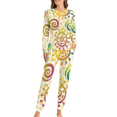 Pyjama femme Aquarelle Soleil Doré ensemble de nuit anti-froid manches longues et pantalon