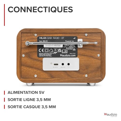 Audizio Milan Radio Dab+ FM Portable Bluetooth Batterie Intégrée Argent – vue 4
