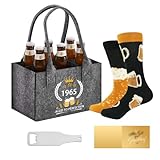 Hiqiku 60 Geschenke Geburtstag Bier für Papa Männer, Flaschentasche mit Flaschenöffne, Socken und Karte, für 6 Bierflaschen, Wiederverwendbare Handtasche, Geschenk 60. Bierliebhaber, Bierfeste Partys