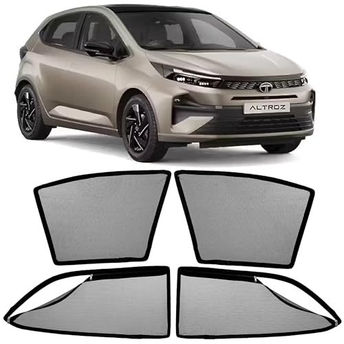 Image of AutoStory Magnetic Car Sunshade for Tata Altroz | Front Half Cut for Mirror Visibility + Rear Full Coverage with Zipper | Heavy Heat & UV