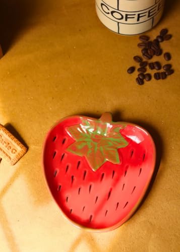 Image of WEAVING HOMES OG Strawberry Handmade Dessert Plate, Size: 11 cm Microwave & Dishwahsher Safe (Set of 1)