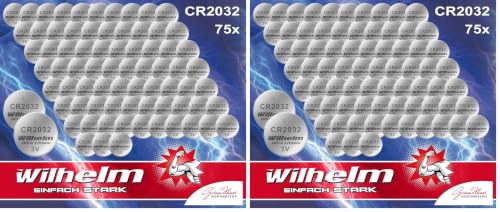 Wilhelm CR2032 Pilas de botón, 75 Unidades, 3 V, CR 2032, Producto Industrial (Paquete de 2)