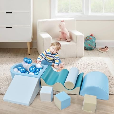 HOMIQUEEN Soft Climb and Crawl Foam Playset 8 in 1, Safe Soft Foam Nugget Block for Preschools, Kids Crawling and Climbing for Kids, Development, Color Coordination, Motor Skills… Cover
