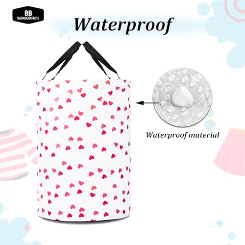 Image of Printed Laundry Basket 48L | Foldable Storage Bag with Handles | Multipurpose Clothes Hamper for Bedroom, Bathroom & Dorm | Non-Woven Fabric (Heart Print) | White | Pack of 1