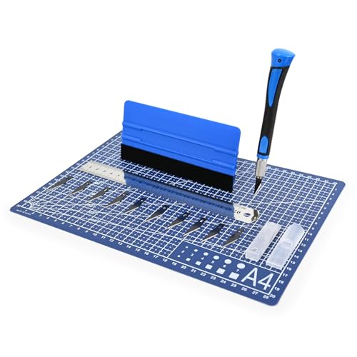 EHDIS Juego de Bisturí, con Cuter Manualidades Precision, Alfombrilla de Corte, Espátula con Fieltro y Regla de Acero, Cuchillo de corte de artesanía para Los Artesanos y Tallar, Azul
